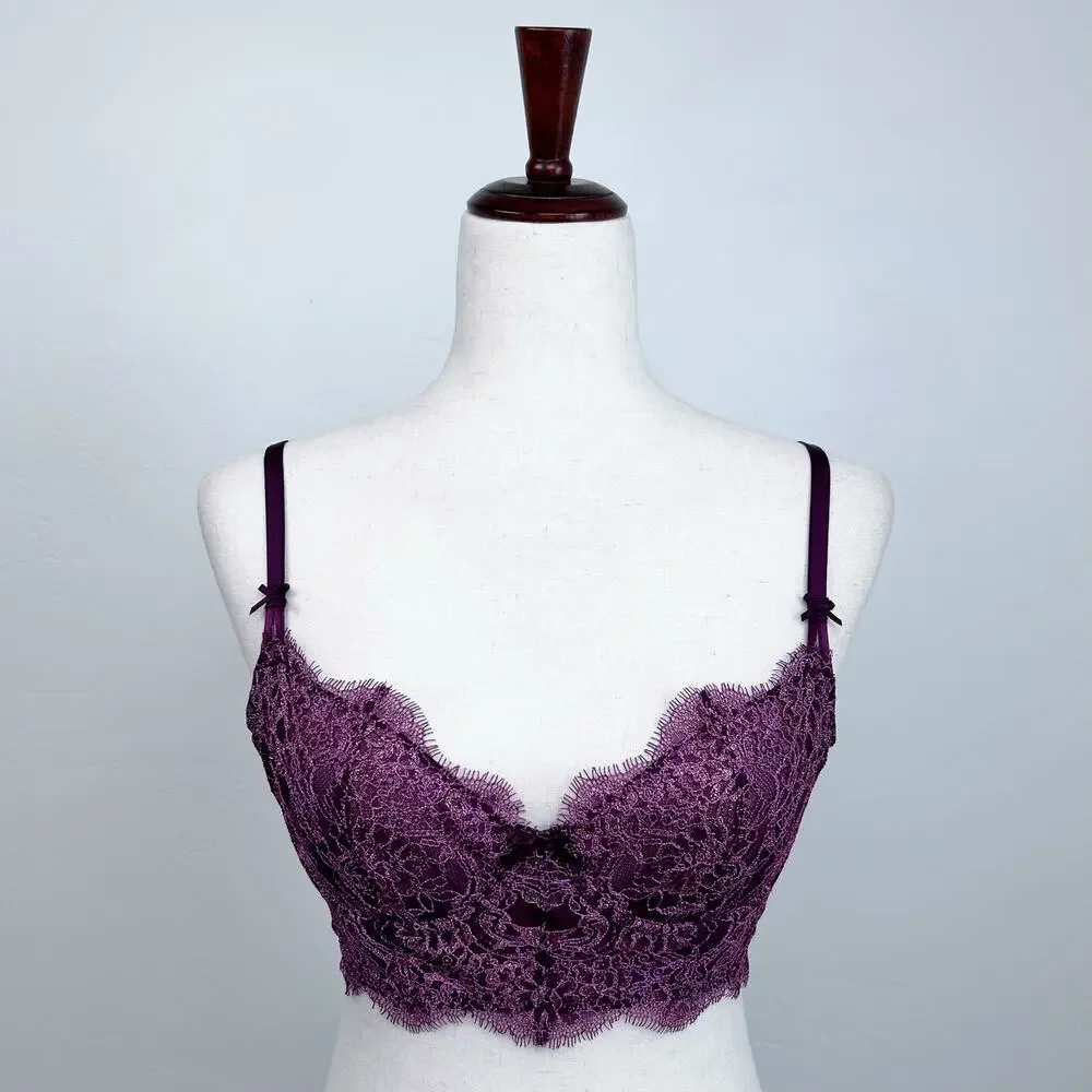 Victoria's Secret Dream Angels Push-Up Without Padding Purple Gold Lace Bra 32D